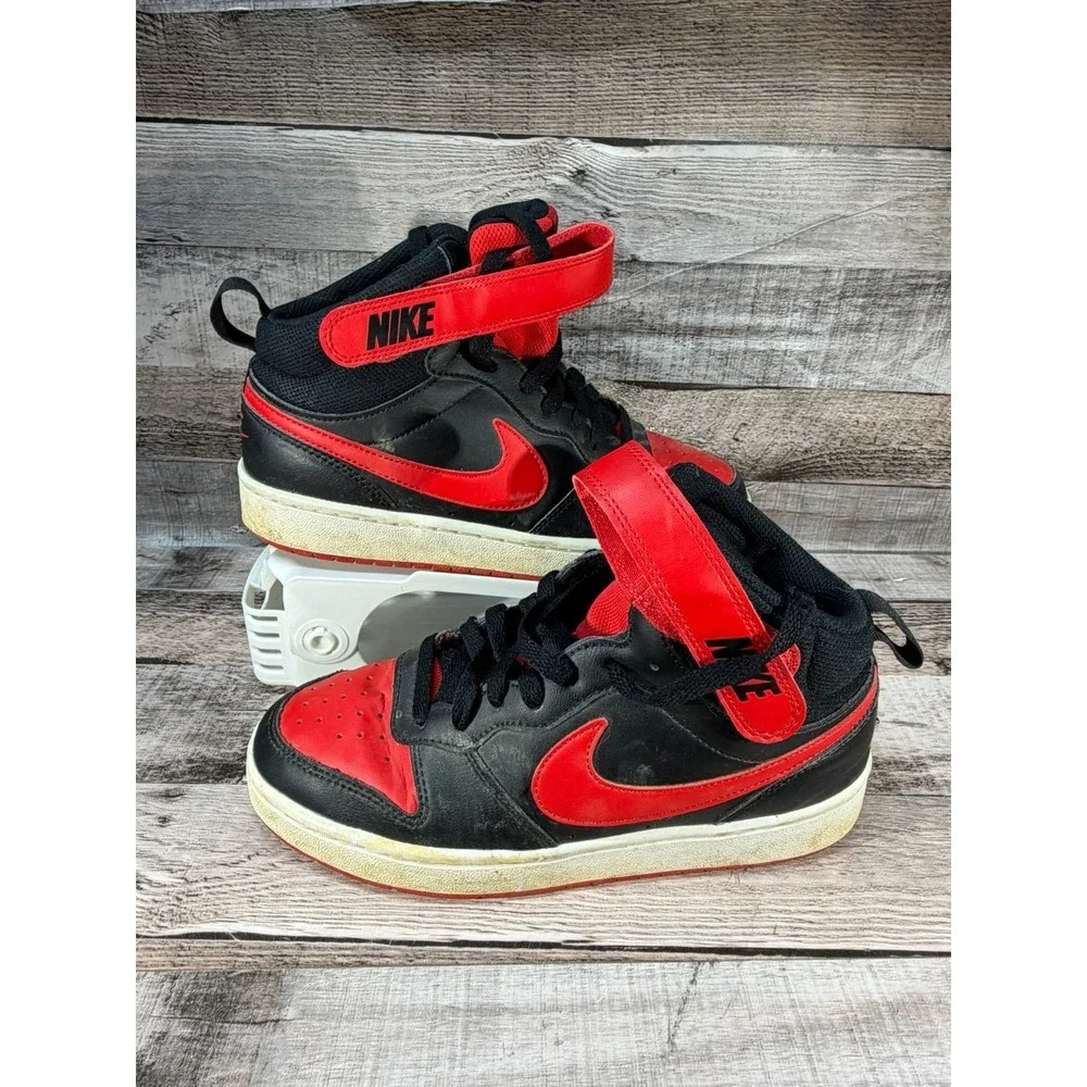 Nike Boys Court Borough Mid 2 GS CD7782-003 Black Red White Sneaker Shoes Sz 6Y